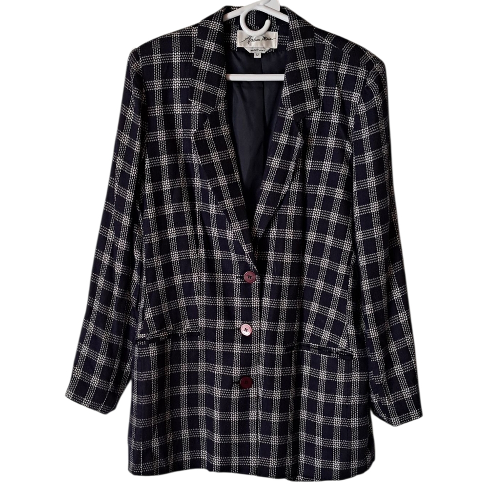 Vintage Plaid Blazer in Black and White